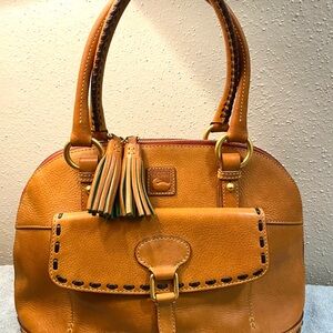 Dooney & Bourke Tan Leather Satchel with Rolled Handles and Tassels